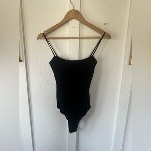 Reformation Square Neck Ribbed Bodysuit, in Black  Size Small